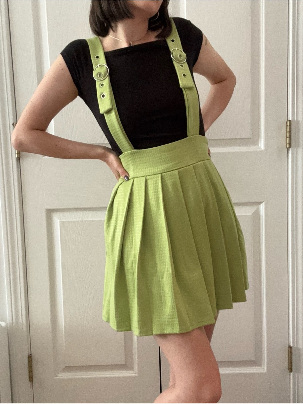 Light Green Forever 21 Overall Mini Dress With Pleated Skirt